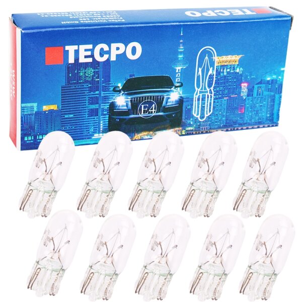 2x TECPO Glasssnockel W5W, 12V 5W, 10Stück