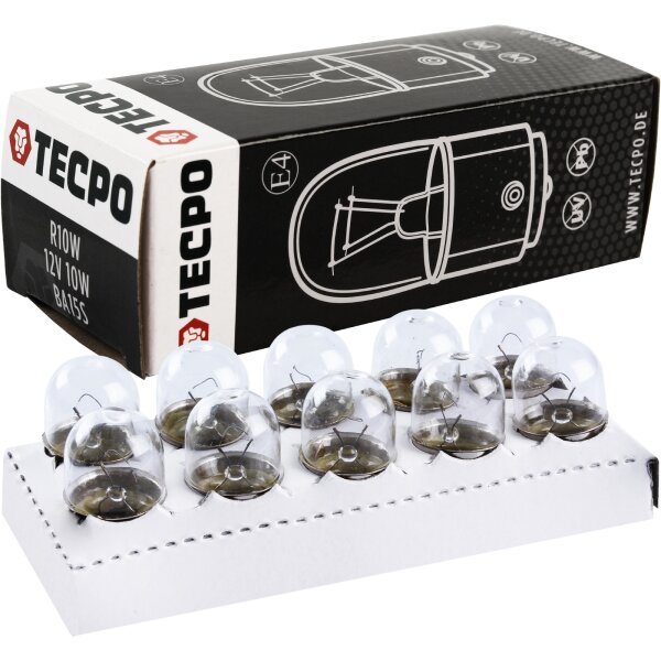 TECPO Glühbirnen R10W 12V 10W BA15S, 50 Stück