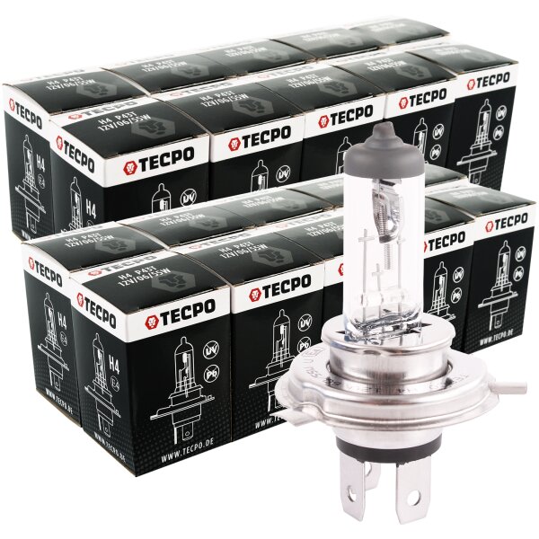 20x TECPO H4 Glühbirne 12V 60/55W P43T