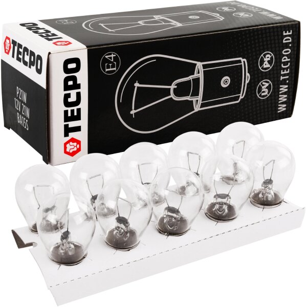 TECPO Glühlbirne P21W 12V 21W BA15S, 20 Stück