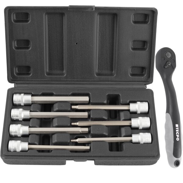 TECPO Steckschlüssel Satz 7-tlg Innensechskant 3/8"l, SW 3-10 mm + Umschaltknarre 3/8"