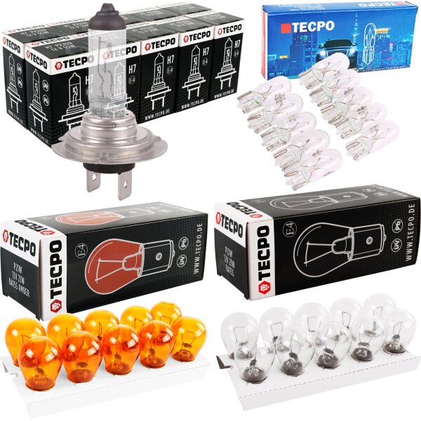 TECPO Autolampen Set H7, Blinkerbirnen, Bremslicht, Glassockel, 40-teilig