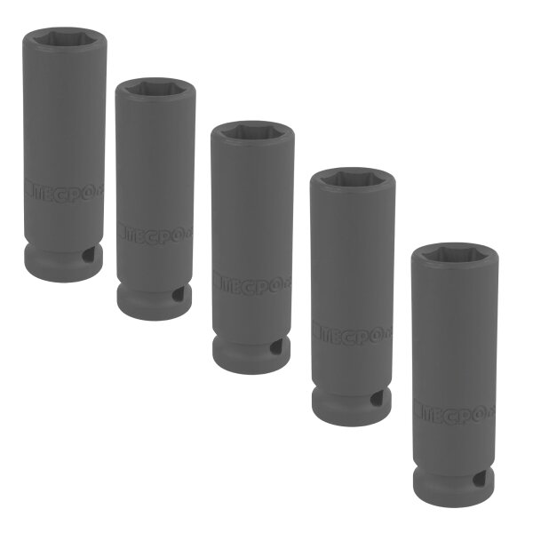 TECPO 5x Kraft-Steckschlüssel-Einsatz, tief, 19 mm
