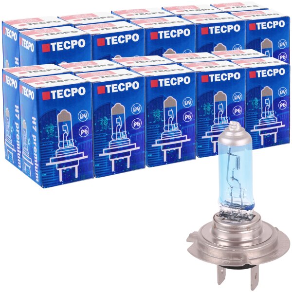 20x TECPO H7 Glühbirne 12V 55W, PX26d, Super White, Xenon Optik